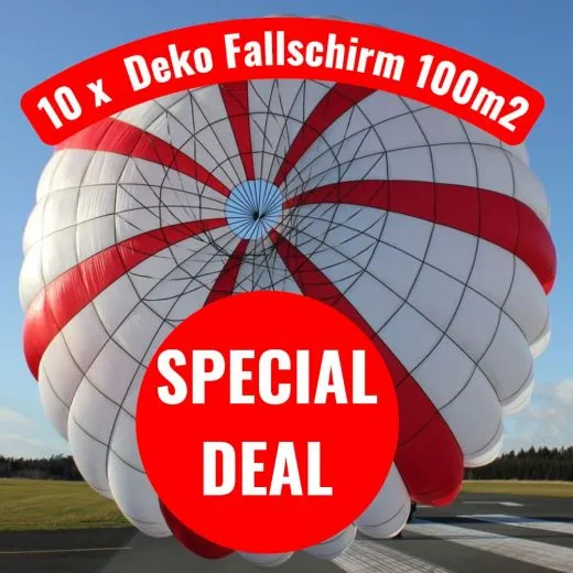 10 x Deko Lasten Fallschirm ca. 100 Quadratmeter incl. Leinen und Versand