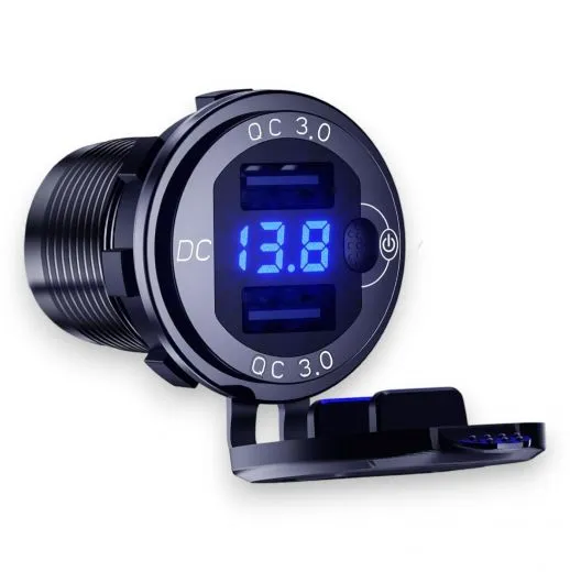 USB Einbau Steckdose mit Dual Port Quick Charge 3.0 und LED Voltmeter