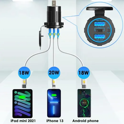 12V USB Einbau Steckdose USB 3.0 + USB C