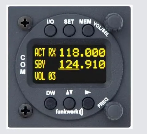 f.u.n.k.e. AVIONICS Doppelsitzer-Bedienteil ATR833-OLED, 57mm Rundgehäuse