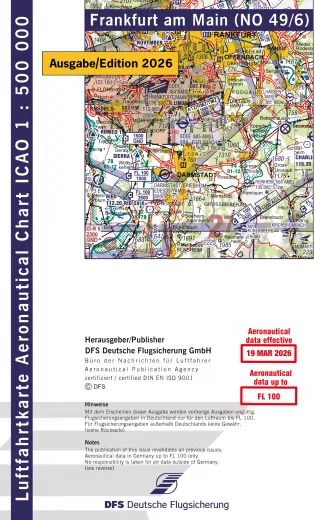 ICAO-Karte, Blatt Frankfurt (Ausgabe 2026), Motorflug 1:500.000 (Papier)