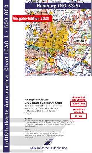 ICAO-Karte, Blatt Hamburg (Ausgabe 2025), Motorflug 1:500.000 (Papier)