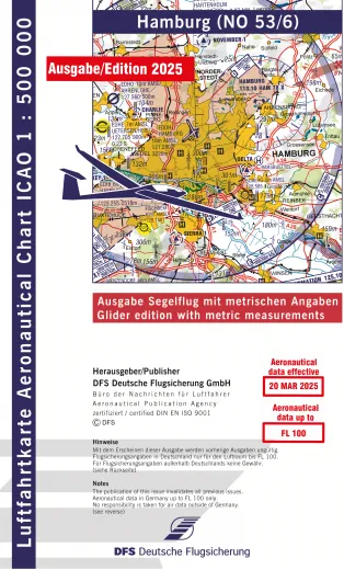 ICAO-Karte, Blatt Hamburg (Ausgabe 2025), Segelflug 1:500.000 (Papier)