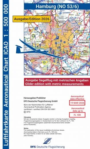 ICAO-Karte, Blatt Hamburg (Ausgabe 2026), Segelflug 1:500.000 (Papier)