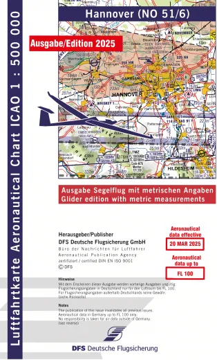 ICAO-Karte, Blatt Hannover (Ausgabe 2025), Segelflug 1:500.000 (Papier)
