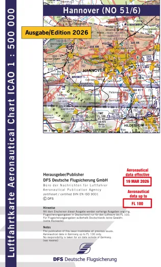 ICAO-Karte, Blatt Hannover (Ausgabe 2026), Motorflug 1:500.000 (Papier)
