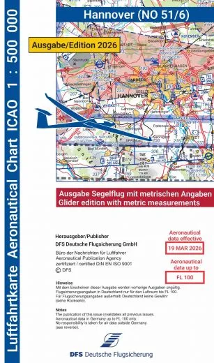 ICAO-Karte, Blatt Hannover (Ausgabe 2026), Segelflug 1:500.000 (Papier)