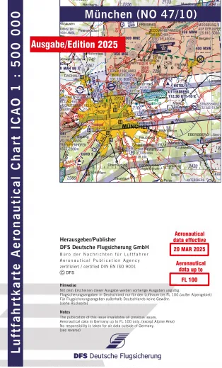 ICAO-Karte, Blatt München (Ausgabe 2025), Motorflug 1:500.000 (Papier)