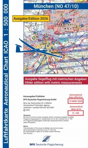 ICAO-Karte, Blatt München (Ausgabe 2026), Segelflug 1:500.000 (Papier)