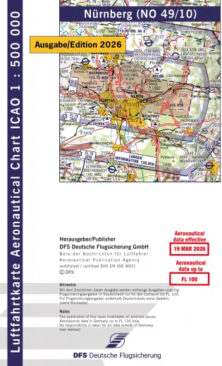 ICAO-Karte, Blatt Nürnberg (Ausgabe 2026), Motorflug 1:500.000 (Papier)