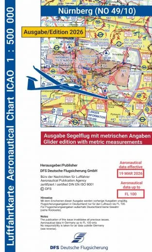 ICAO-Karte, Blatt Nürnberg (Ausgabe 2026), Segelflug 1:500.000 (Papier)