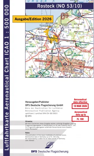 ICAO-Karte, Blatt Rostock (Ausgabe 2026), Motorflug 1:500.000 (Papier)