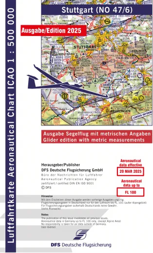ICAO-Karte, Blatt Stuttgart (Ausgabe 2025), Segelflug 1:500.000 (Papier)