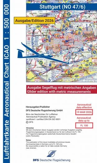 ICAO-Karte, Blatt Stuttgart (Ausgabe 2026), Segelflug 1:500.000 (Papier)