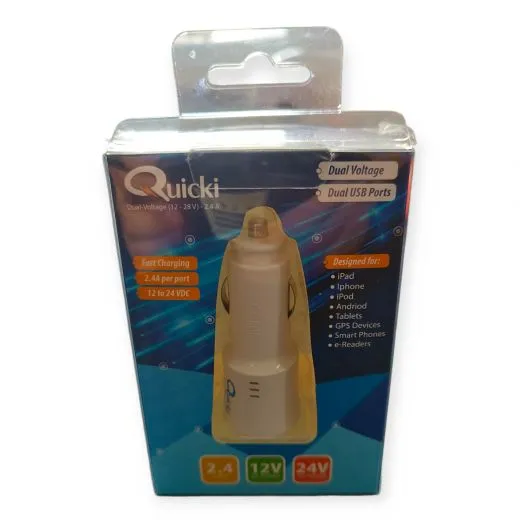 Dual USB-Ladegerät Quicki für ultraschnelles Laden 12-24 Volt - 2 x 2,4 A | FCC-zugelassen
