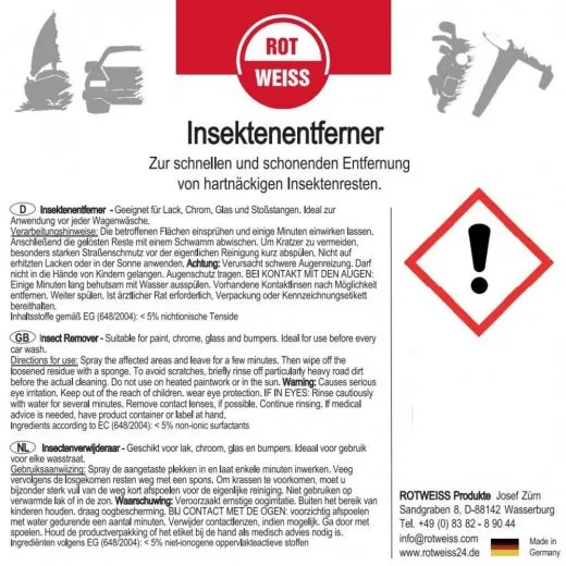 ROTWEISS Insektenentferner | Hochwirksam gegen Insektenreste | 500ml