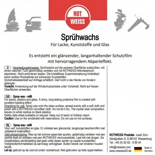 ROTWEISS Sprühwachs 500ml | Lackschutz für Auto, Boot & Flugzeug
