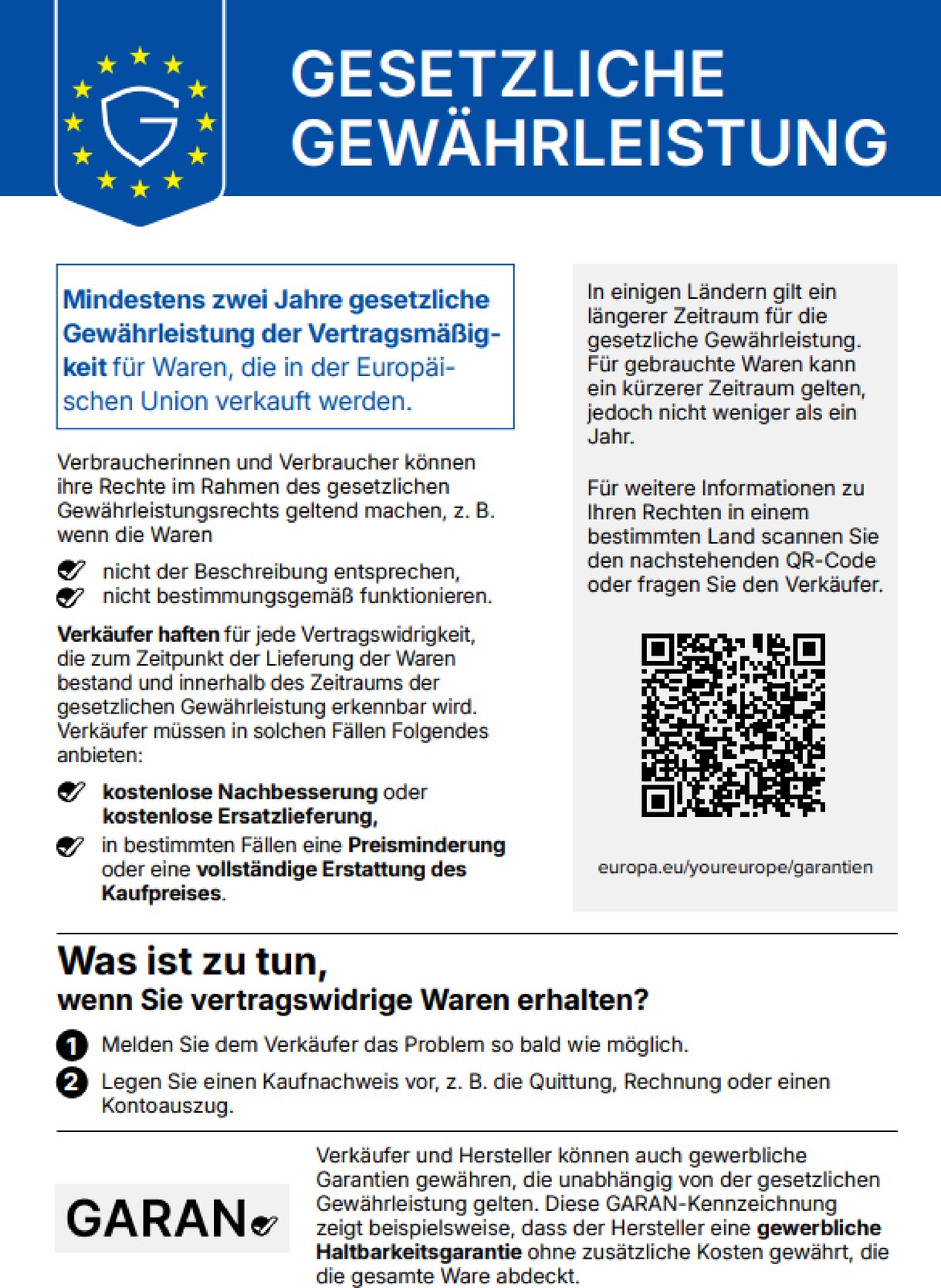 Vollständiger EU-Hinweis zur gesetzlichen Gewährleistung